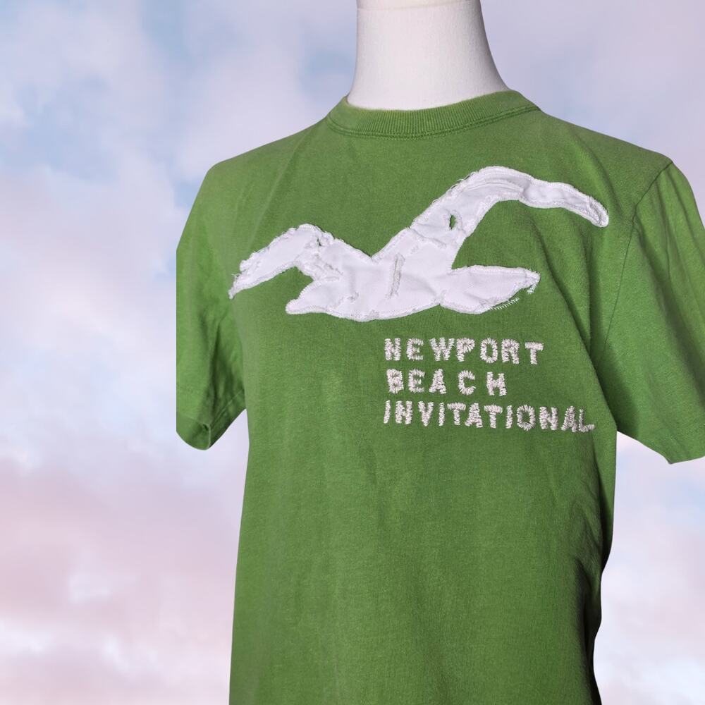 Hollister Green Newport Beach Invitational Seagull Applique Graphic T Shirt Sz M - Picture 2 of 5